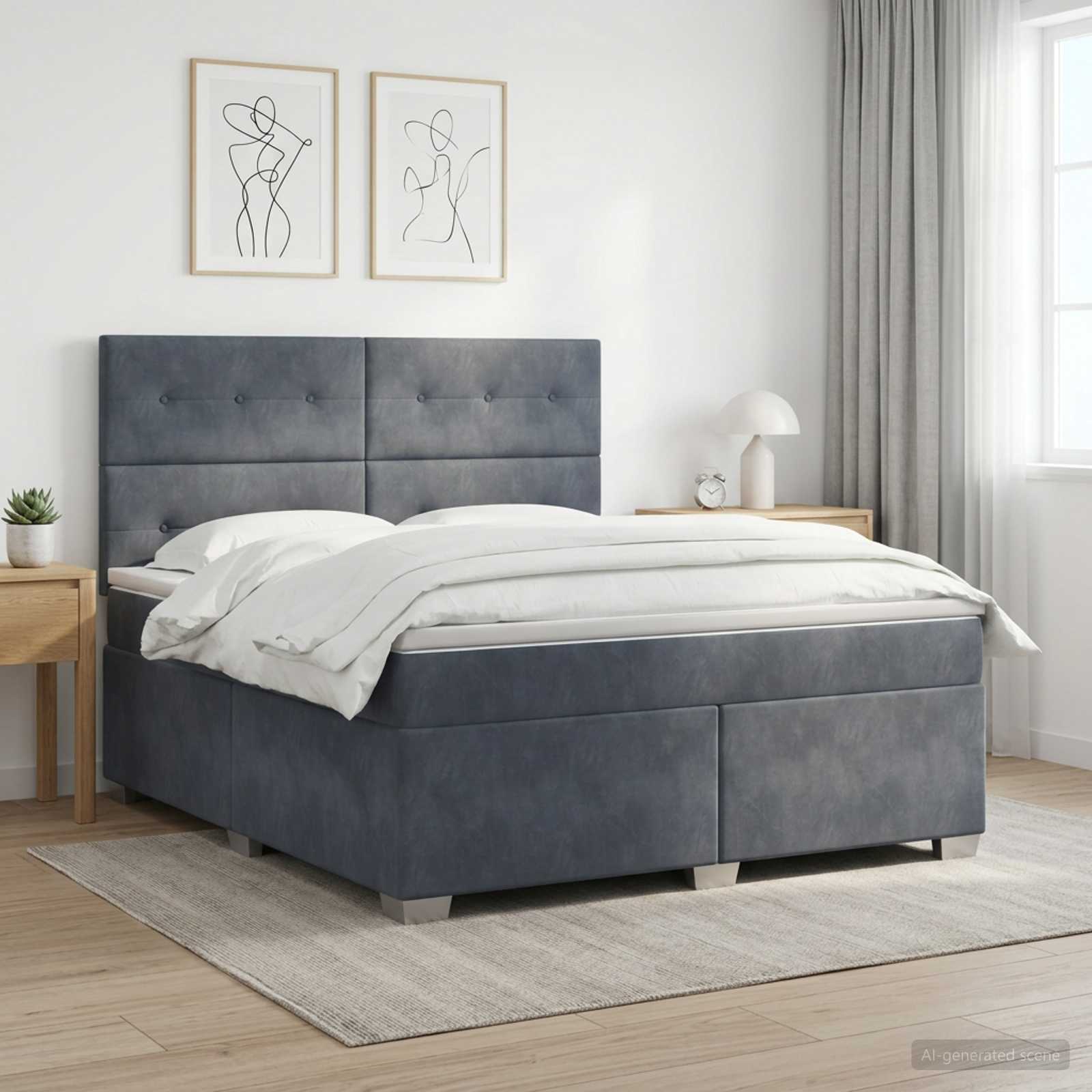 vidaXL Boxmadras med topmadras Mørkegrå 160 x 200 cm Fløjl