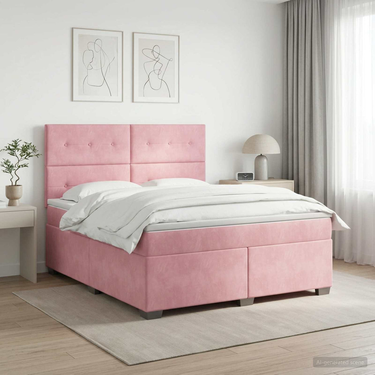 Boxmadras med topmadras Lyserød 160 x 200 cm Fløjl