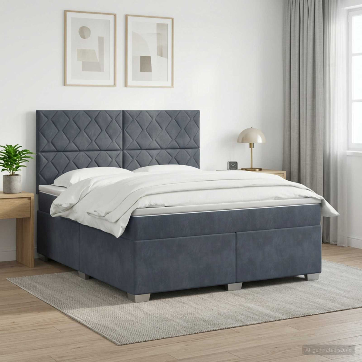 Boxmadras med topmadras Mørkegrå 140 x 190 cm Fløjl