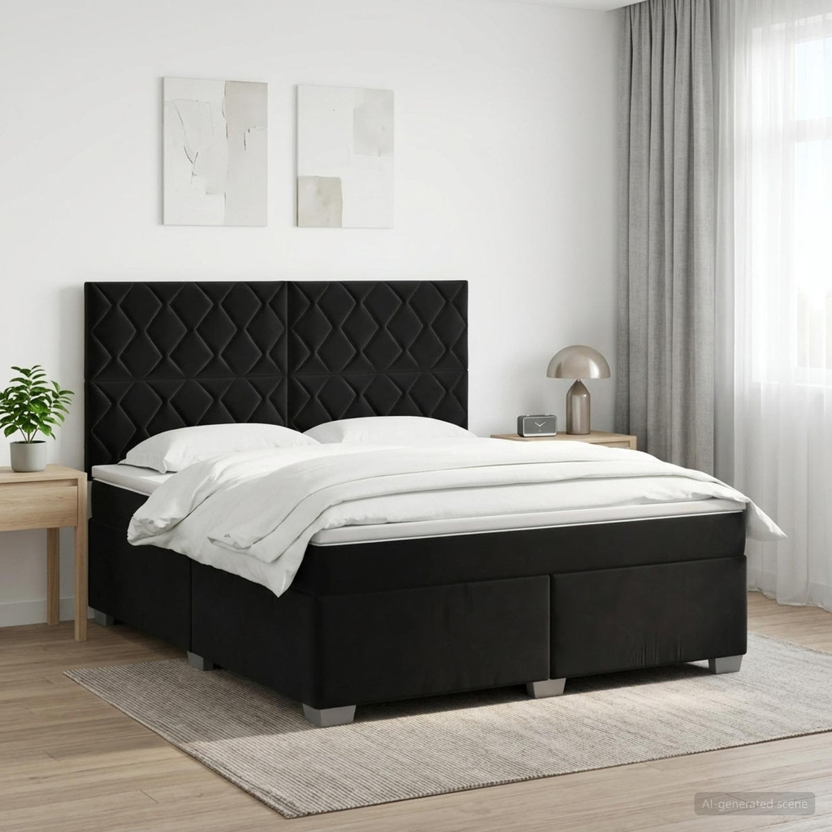 Boxmadras med topmadras med hovedgærde Sort 140 x 200 cm Fløjl