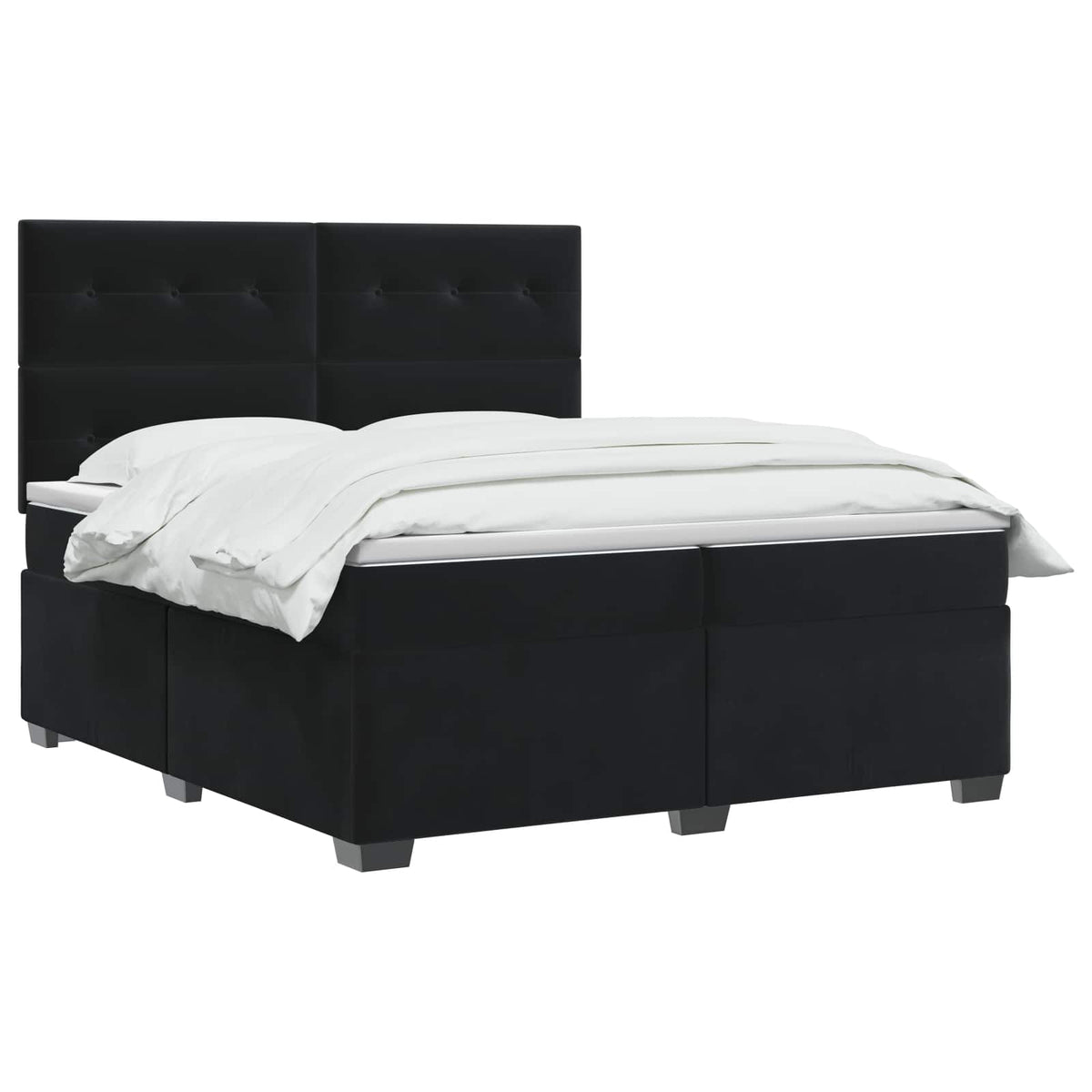 Boxmadras med topmadras med hovedgærde Sort 200 x 200 cm Fløjl