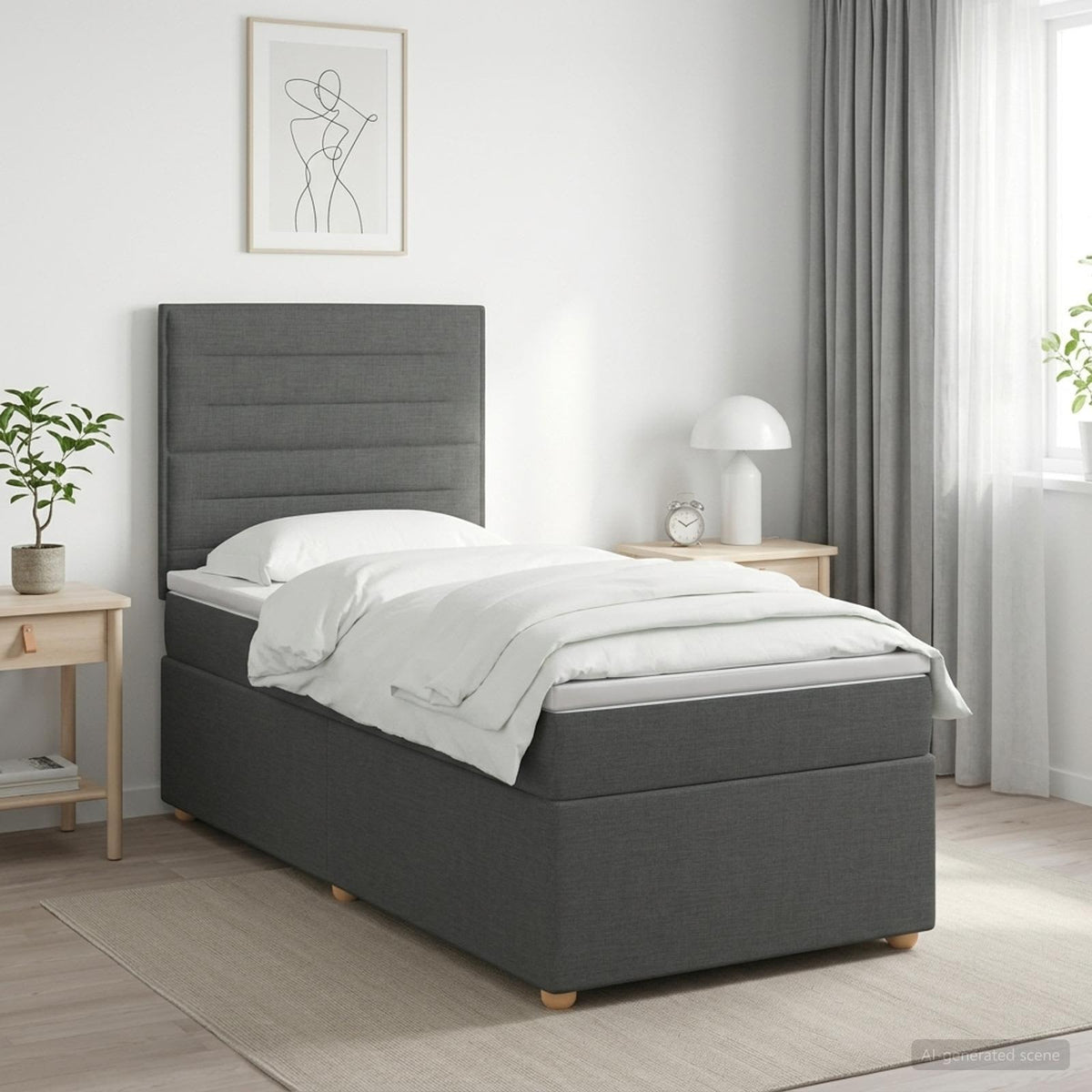 Boxmadras med topmadras Mørkegrå 80 x 200 cm Stof