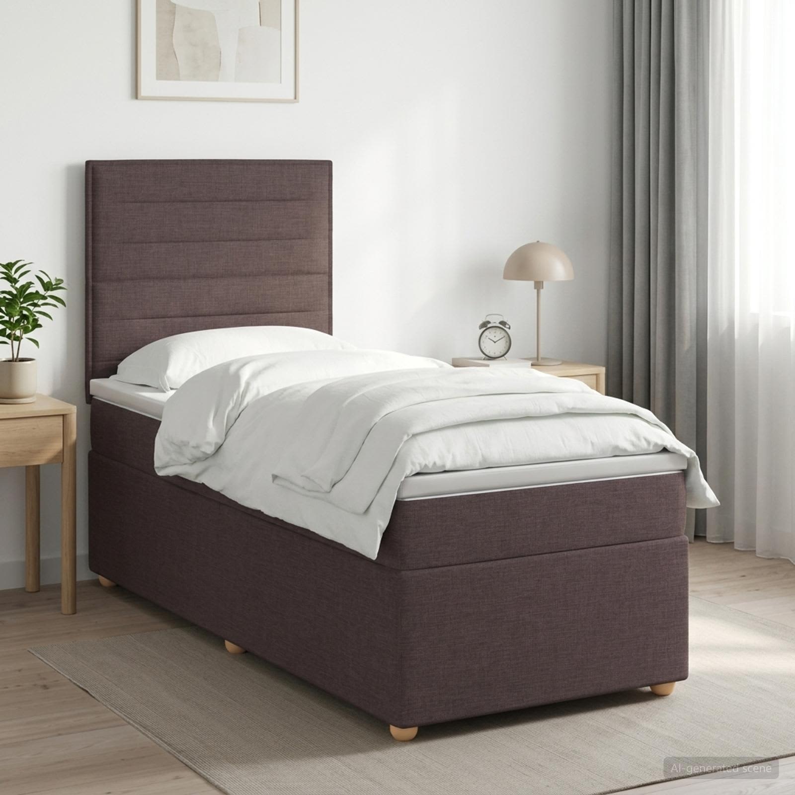 vidaXL Boxmadras med topmadras Mørk Brun 100 x 200 cm Stof