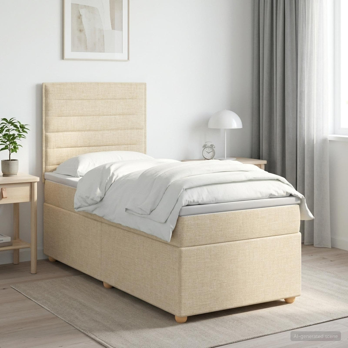 Boxmadras med topmadras Cremefarvet 90 x 200 cm Stof
