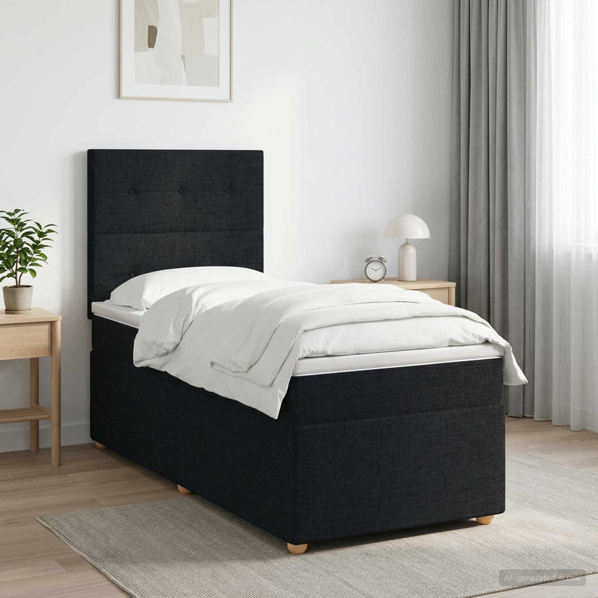 Boxmadras med topmadras med hovedgærde Sort 90 x 200 cm Stof