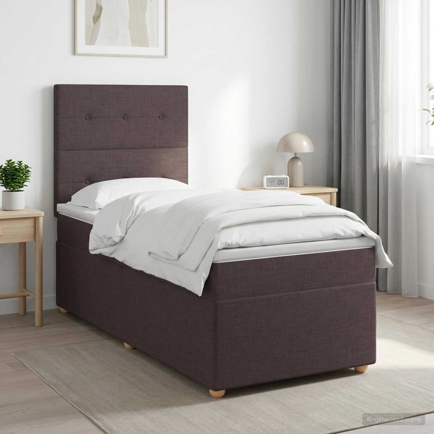 Boxmadras med topmadras Mørk Brun 80 x 200 cm Stof