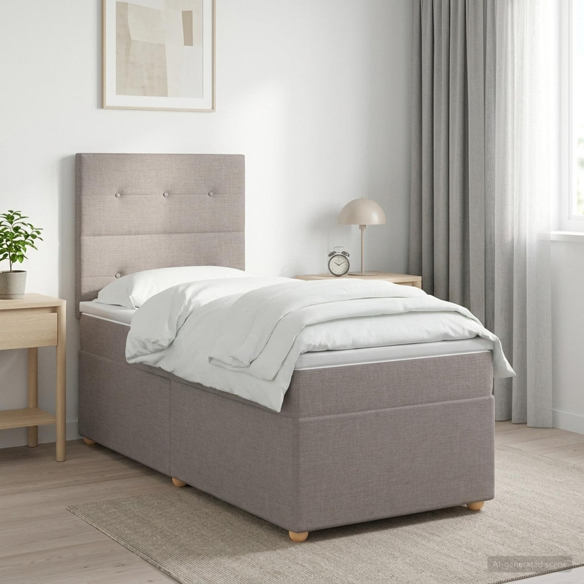 Boxmadras med topmadras med hovedgærde Gråbrun 90 x 200 cm Stof
