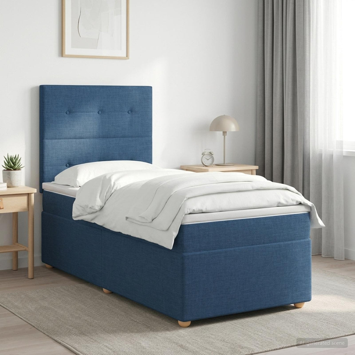 Boxmadras med topmadras med hovedgærde Blå 80 x 200 cm Stof