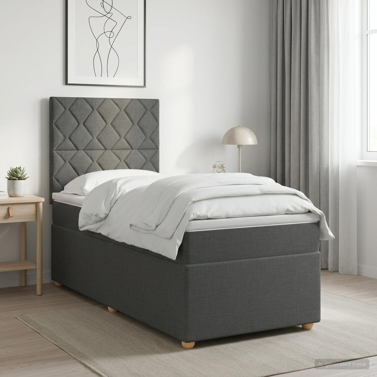 Boxmadras med topmadras Mørkegrå 90 x 190 cm Stof