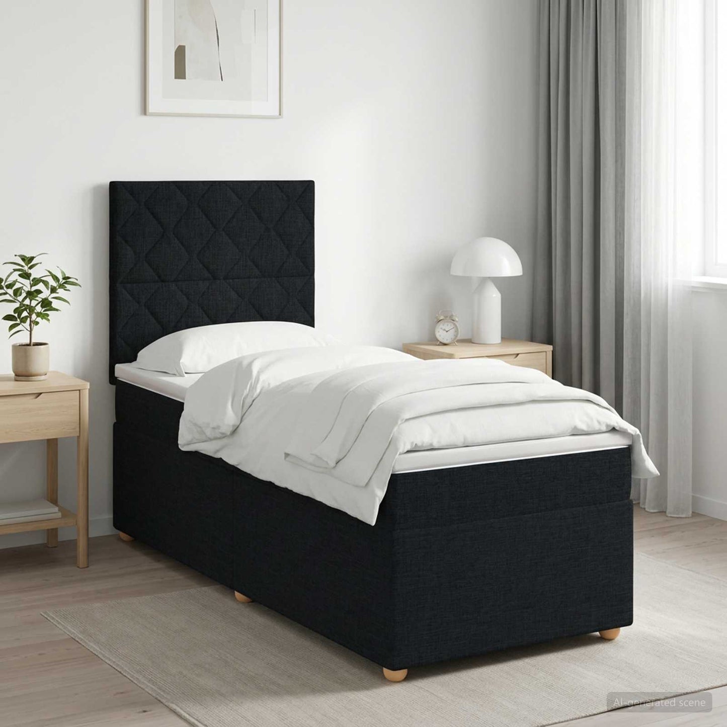 Boxmadras med topmadras med hovedgærde Sort 90 x 200 cm Stof