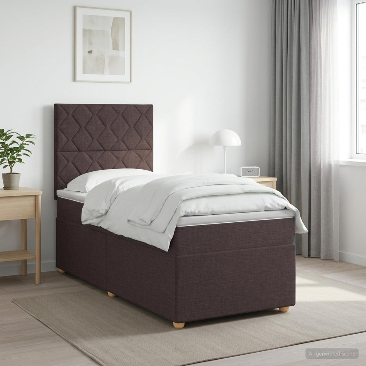 Boxmadras med topmadras Mørk Brun 90 x 190 cm Stof