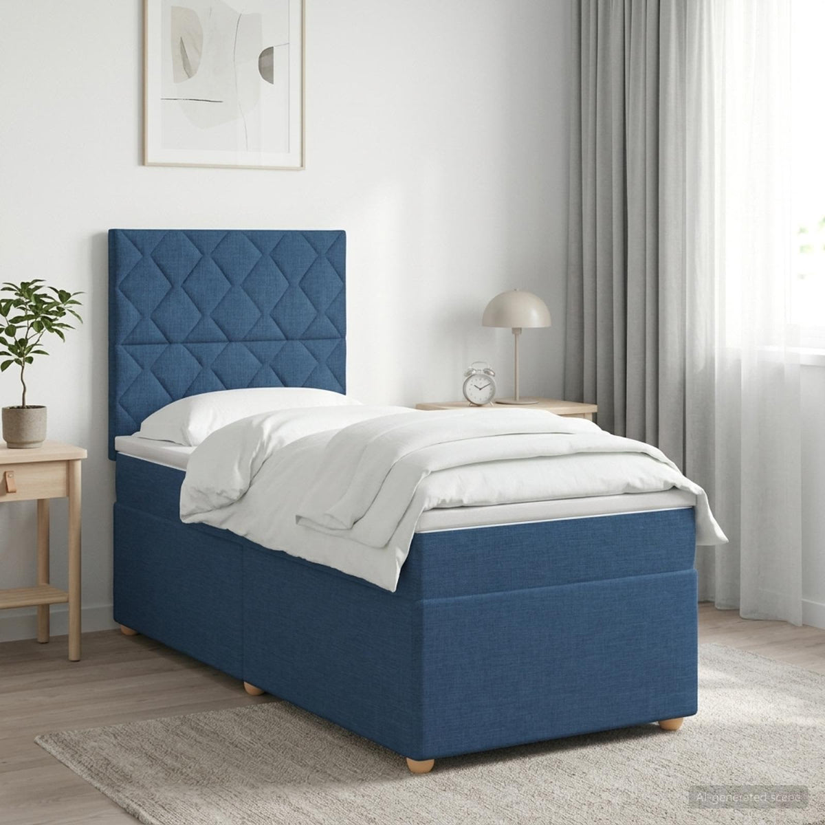 Boxmadras med topmadras med hovedgærde Blå 90 x 190 cm Stof