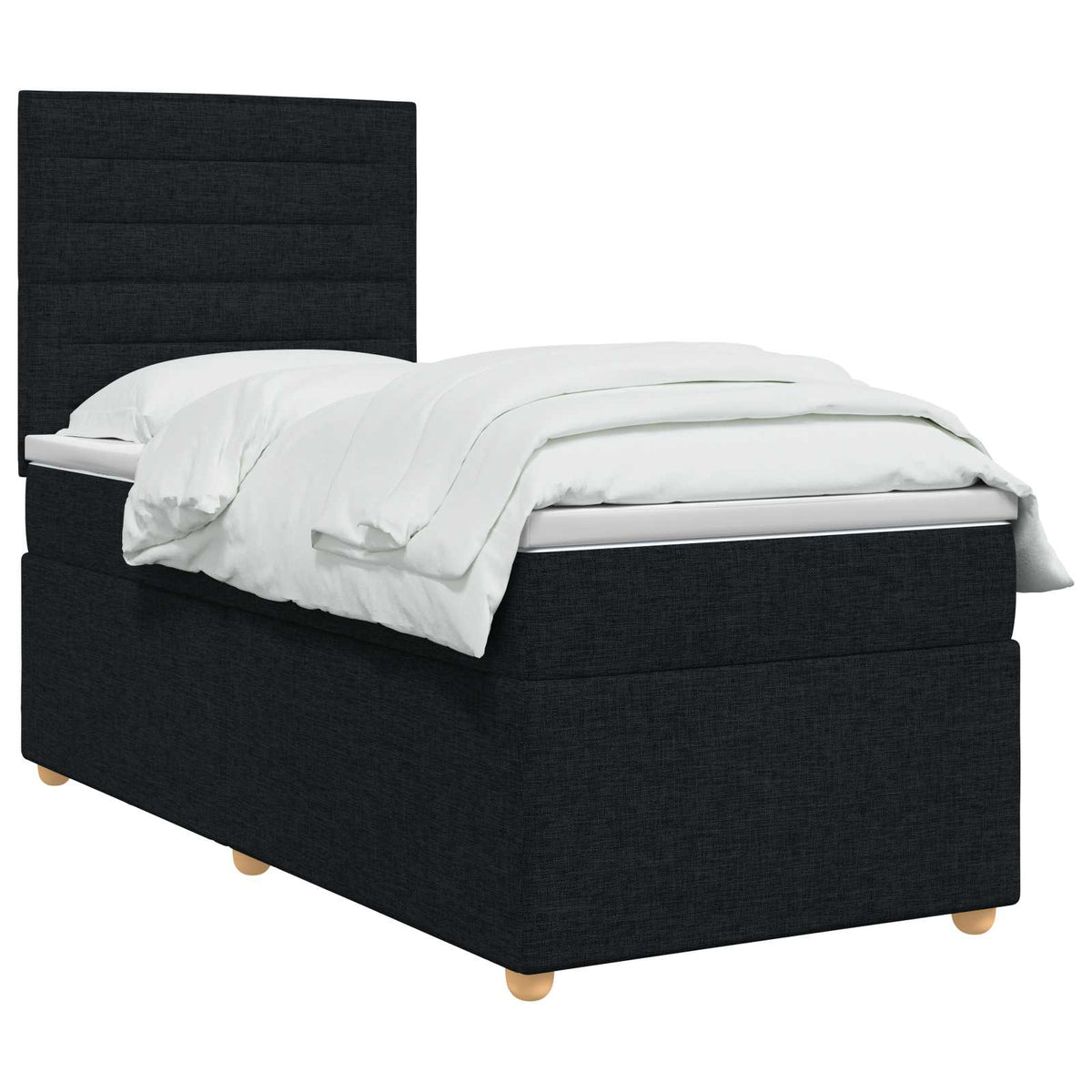 Boxmadras med topmadras med hovedgærde Sort 90 x 190 cm Stof