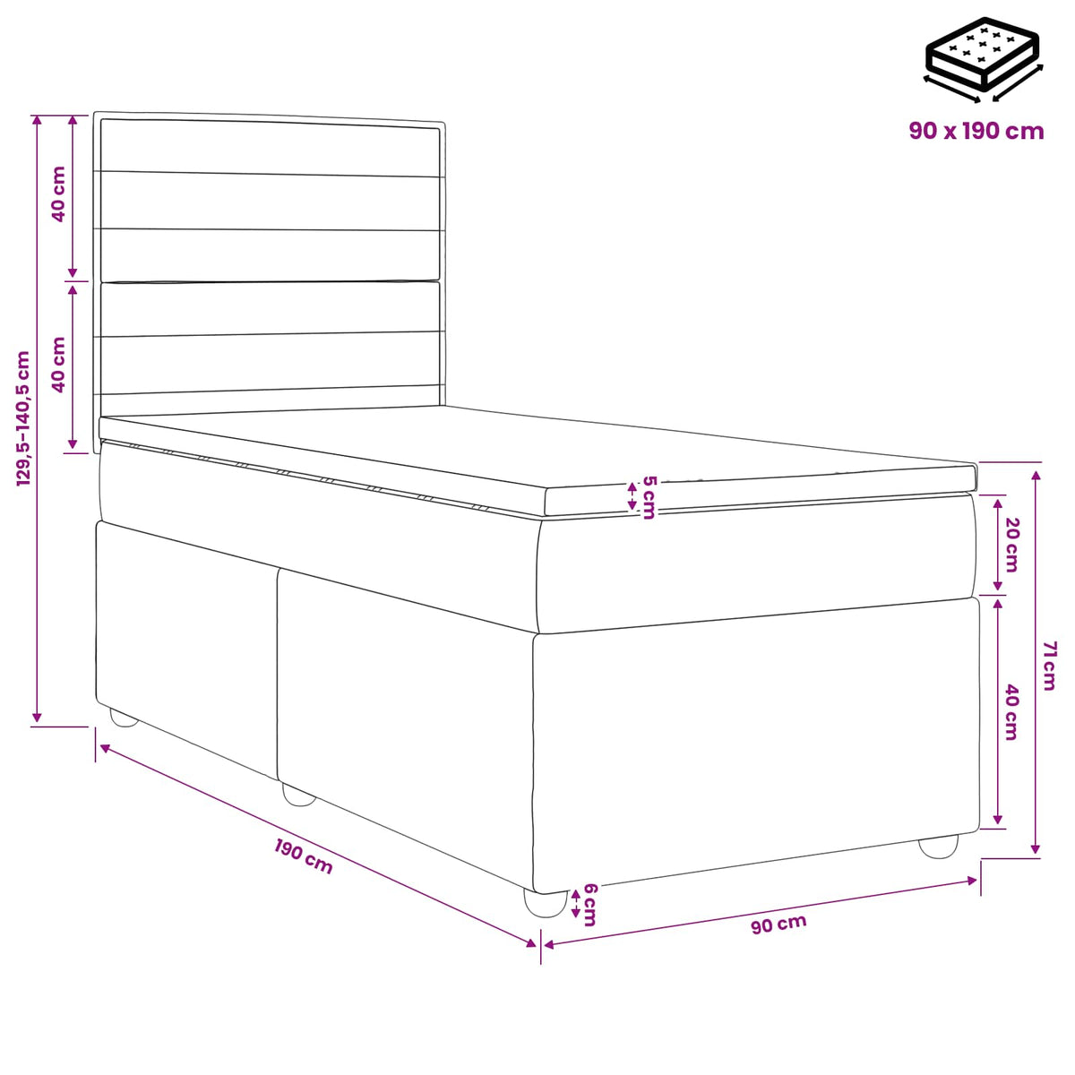 Boxmadras med topmadras Cremefarvet 90 x 190 cm Stof