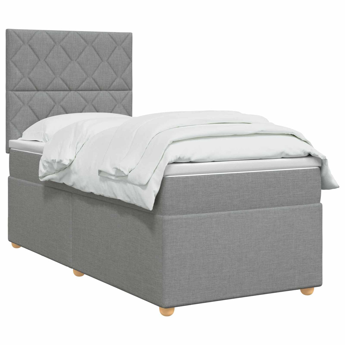 Boxmadras med topmadras med hovedgærde Lysegrå 90 x 200 cm Stof
