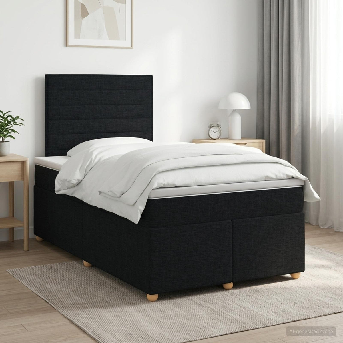 Boxmadras med topmadras med hovedgærde Sort 120 x 200 cm Stof