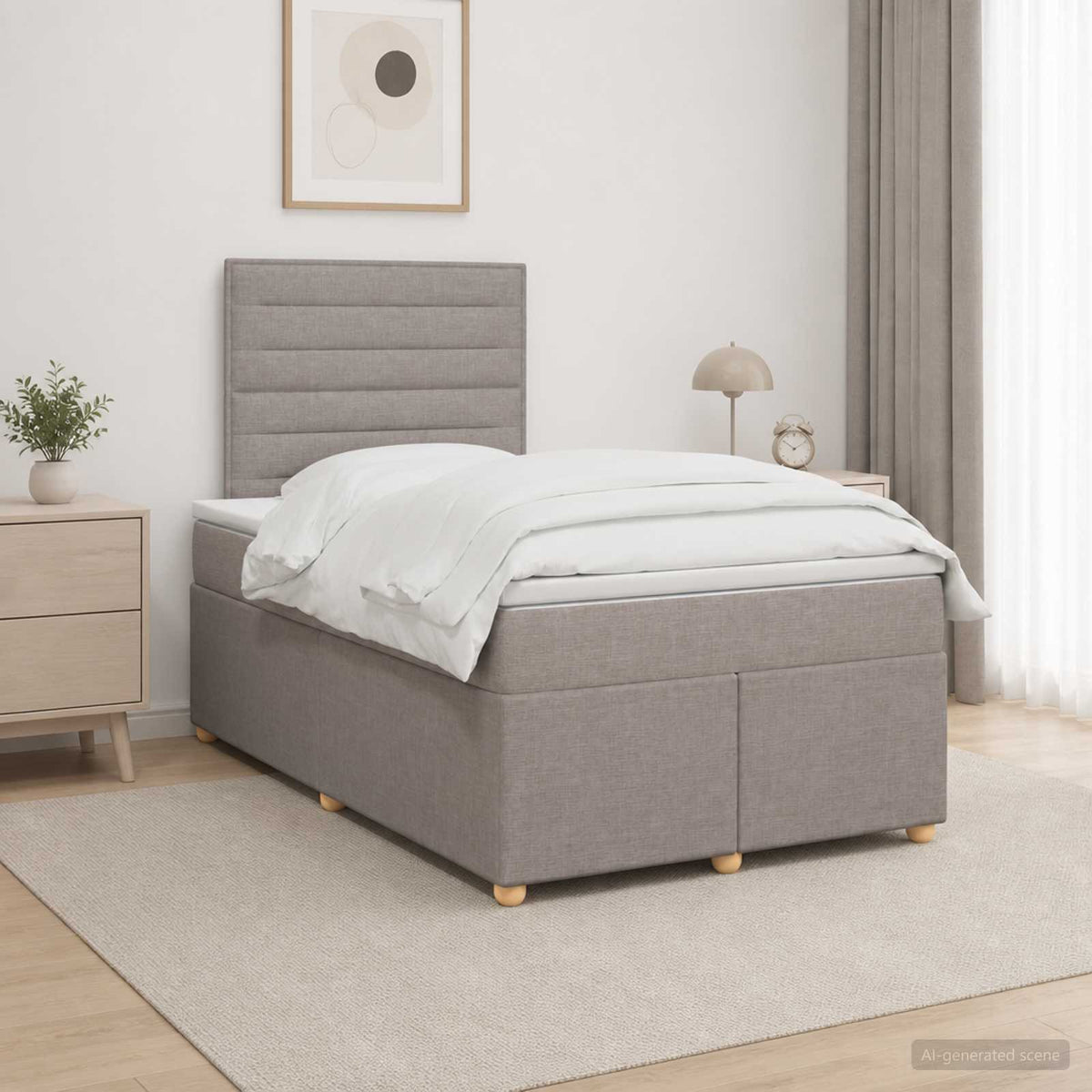 Boxmadras med topmadras Gråbrun 120 x 190 cm Stof