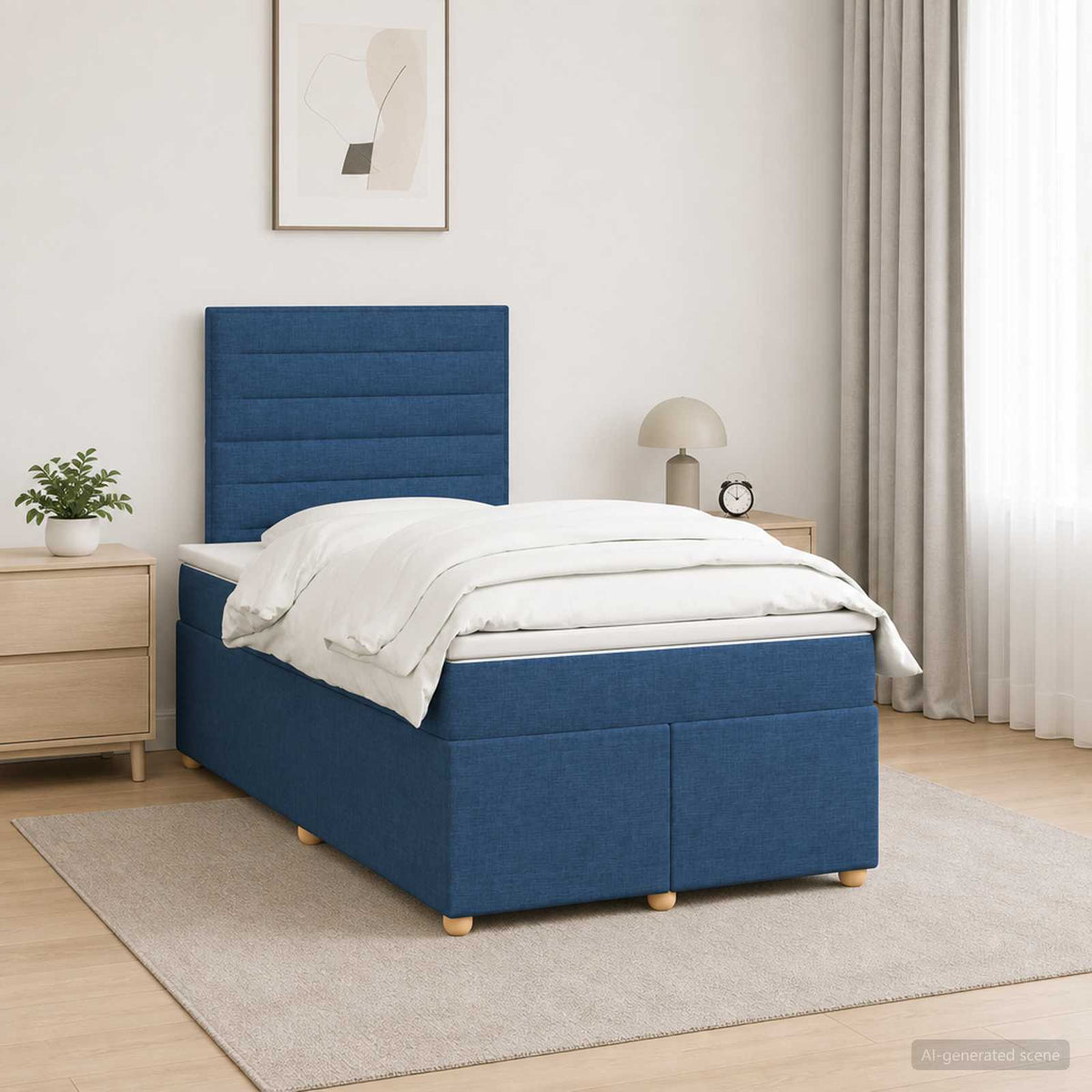Boxmadras med topmadras med hovedgærde Blå 120 x 190 cm Stof