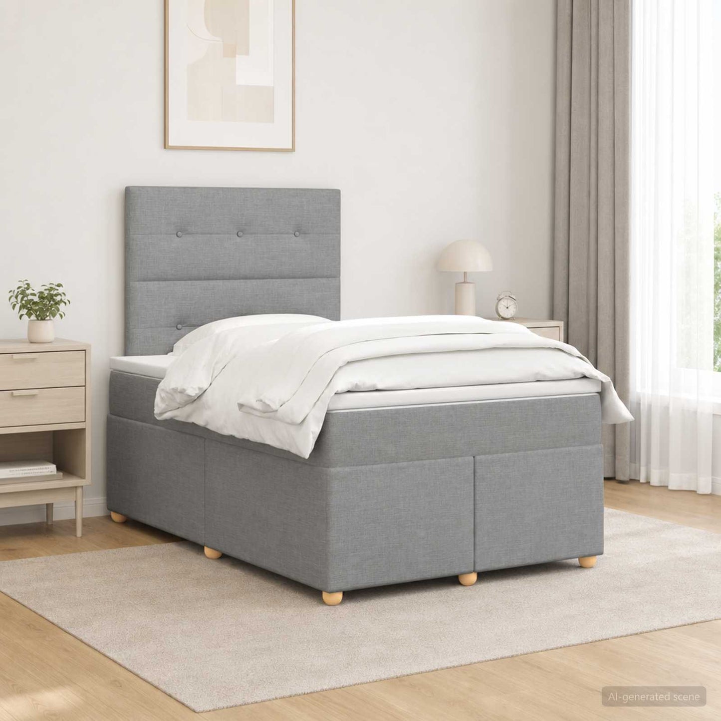 Boxmadras med topmadras Lysegrå 120 x 200 cm Stof