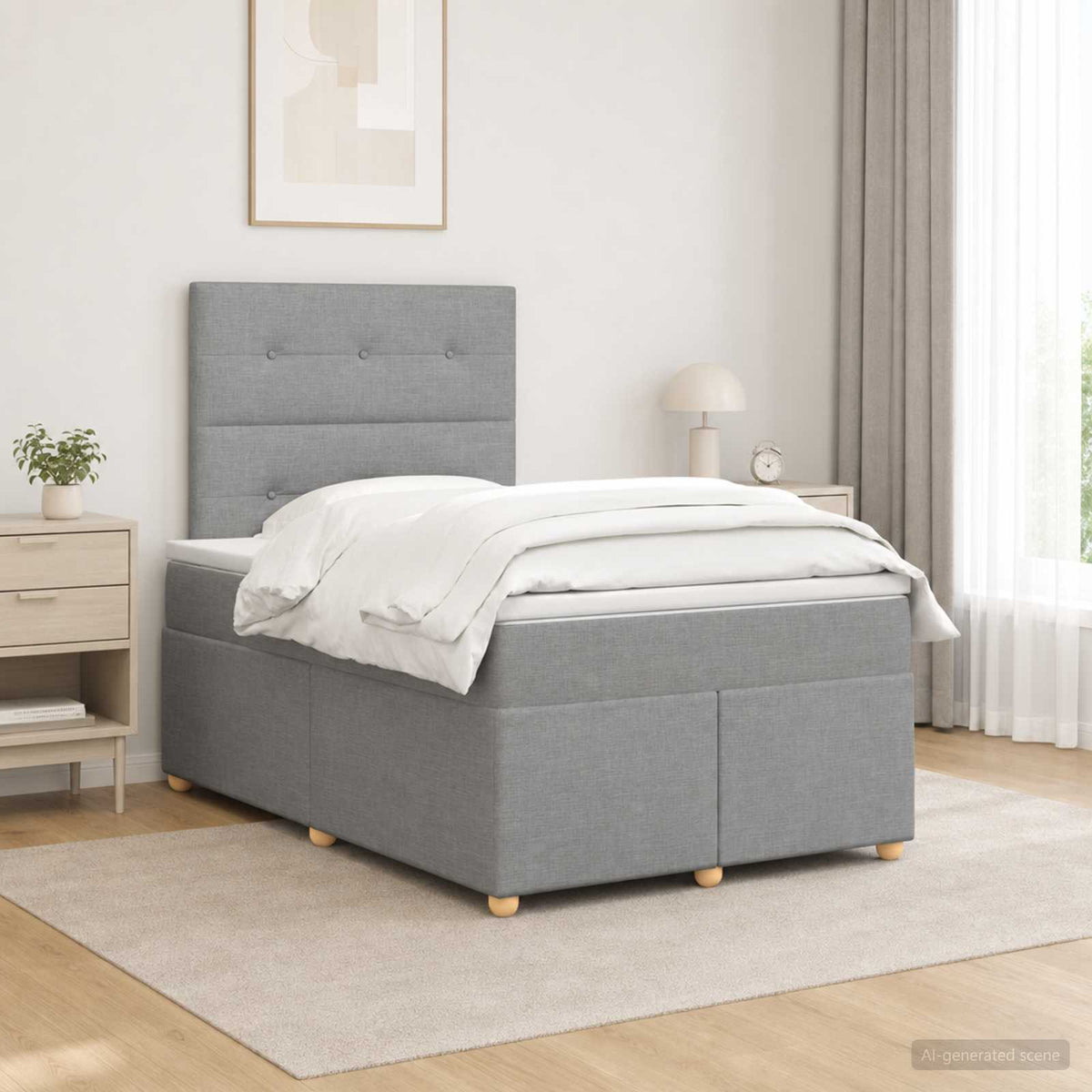 Boxmadras med topmadras Lysegrå 120 x 190 cm Stof