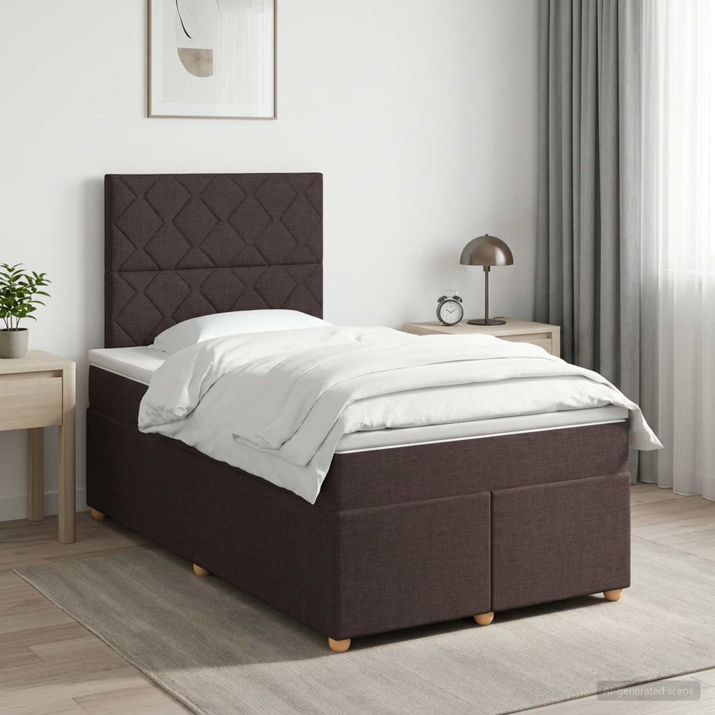 Boxmadras med topmadras Mørk Brun 120 x 200 cm Stof