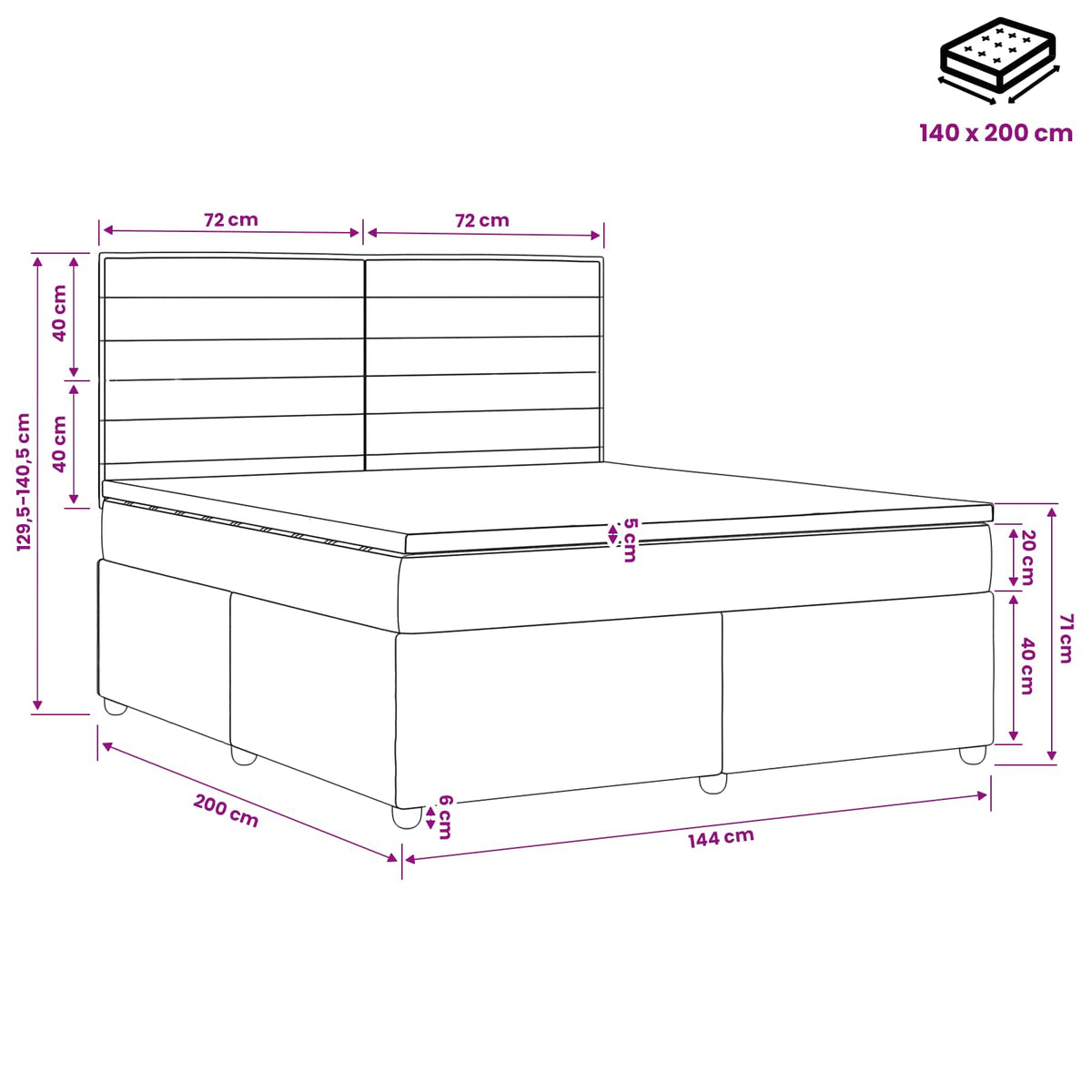 Boxmadras med topmadras Mørk Brun 140 x 200 cm Stof