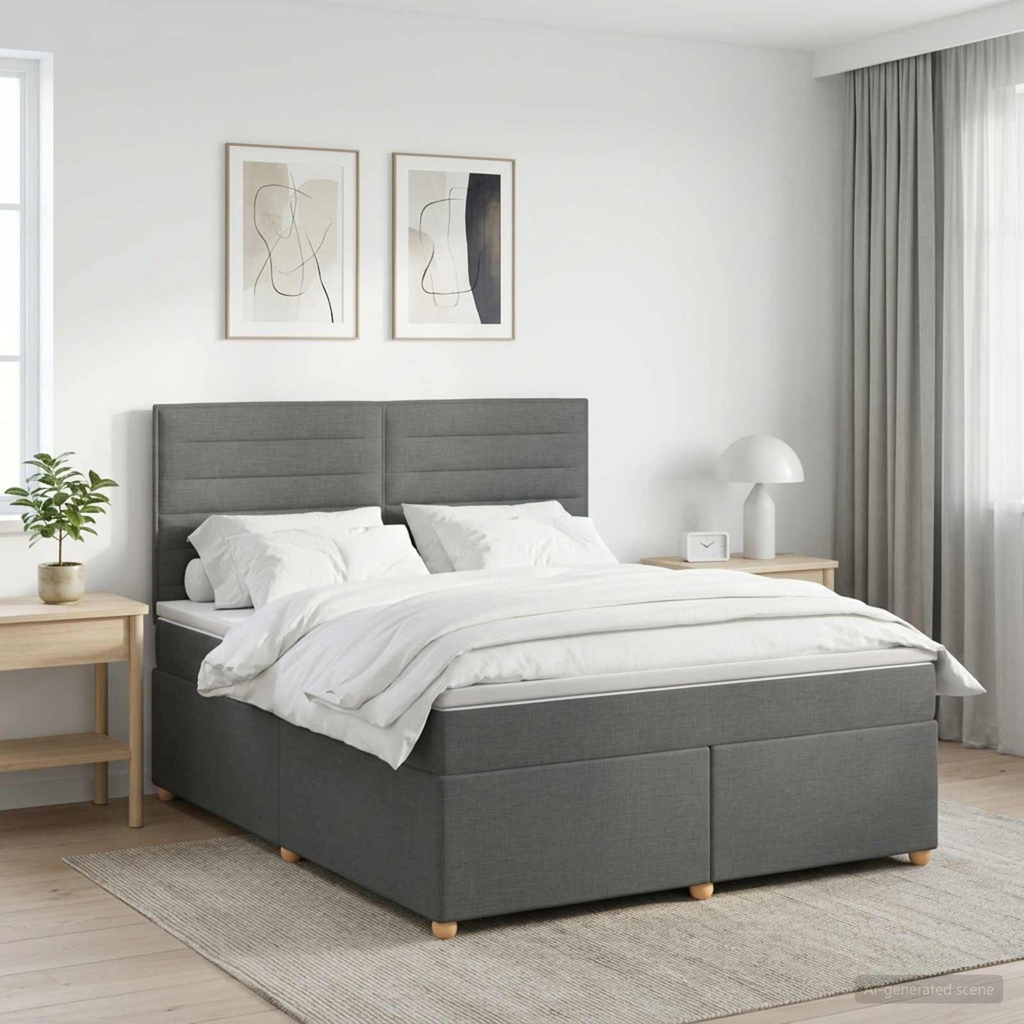 Boxmadras med topmadras Mørkegrå 160 x 200 cm Stof