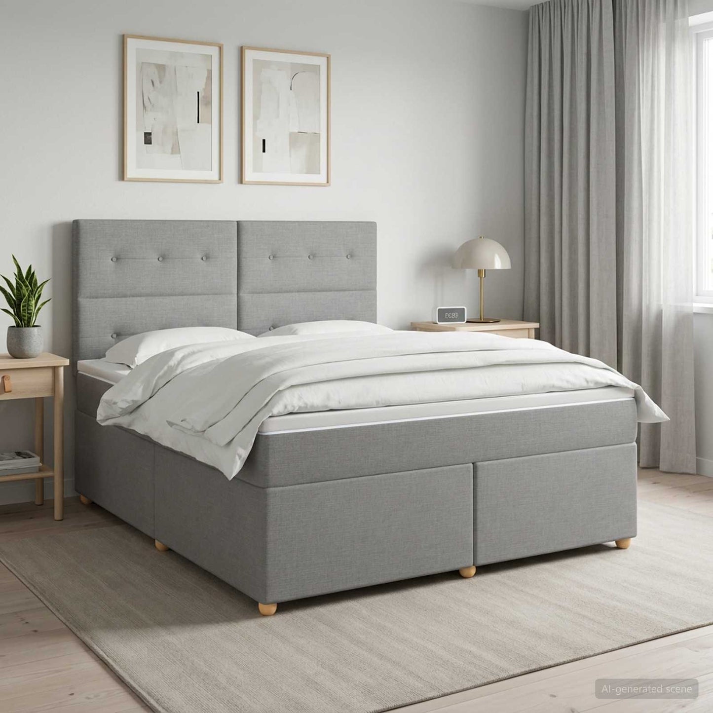 Boxmadras med topmadras Lysegrå 160 x 200 cm Stof