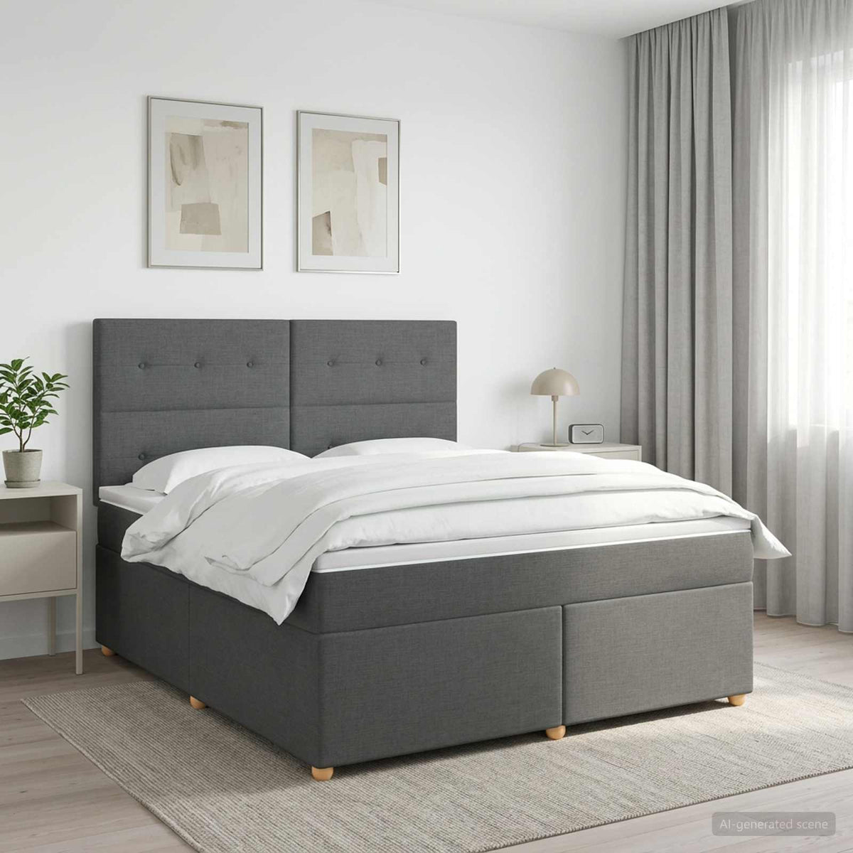 Boxmadras med topmadras Mørkegrå 140 x 200 cm Stof