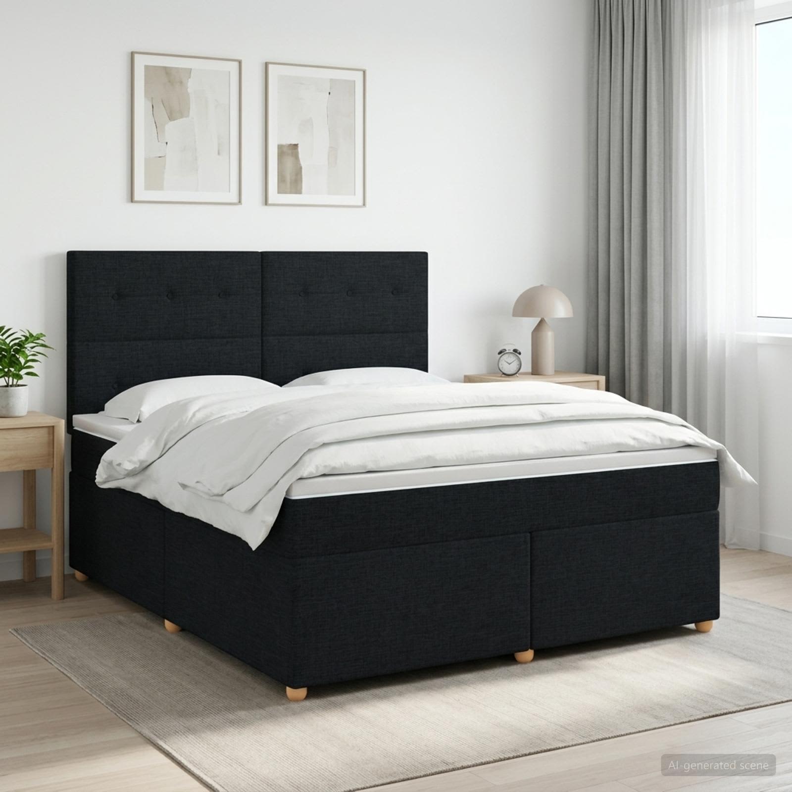 Kontinentalseng med madras, topmadras og hovedgærde 140 x 200 cm - sort stof