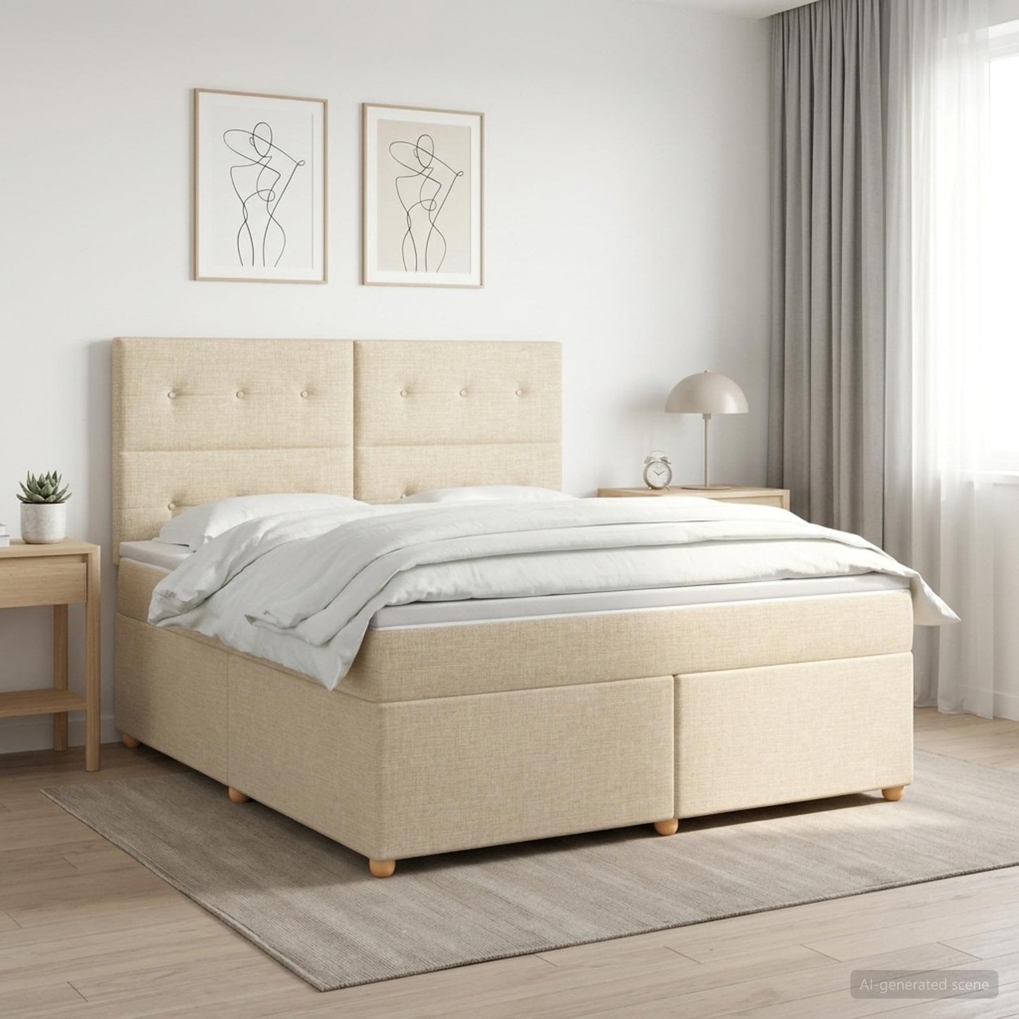 Boxmadras med topmadras Cremefarvet 140 x 190 cm Stof