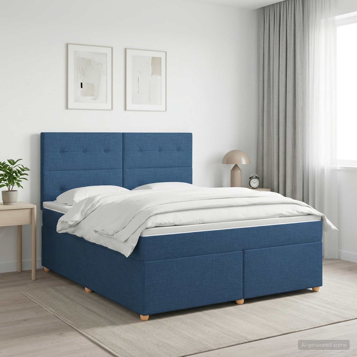 Boxmadras med topmadras med hovedgærde Blå 140 x 200 cm Stof