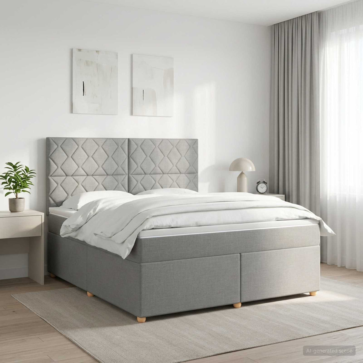 Boxmadras med topmadras Lysegrå 140 x 200 cm Stof