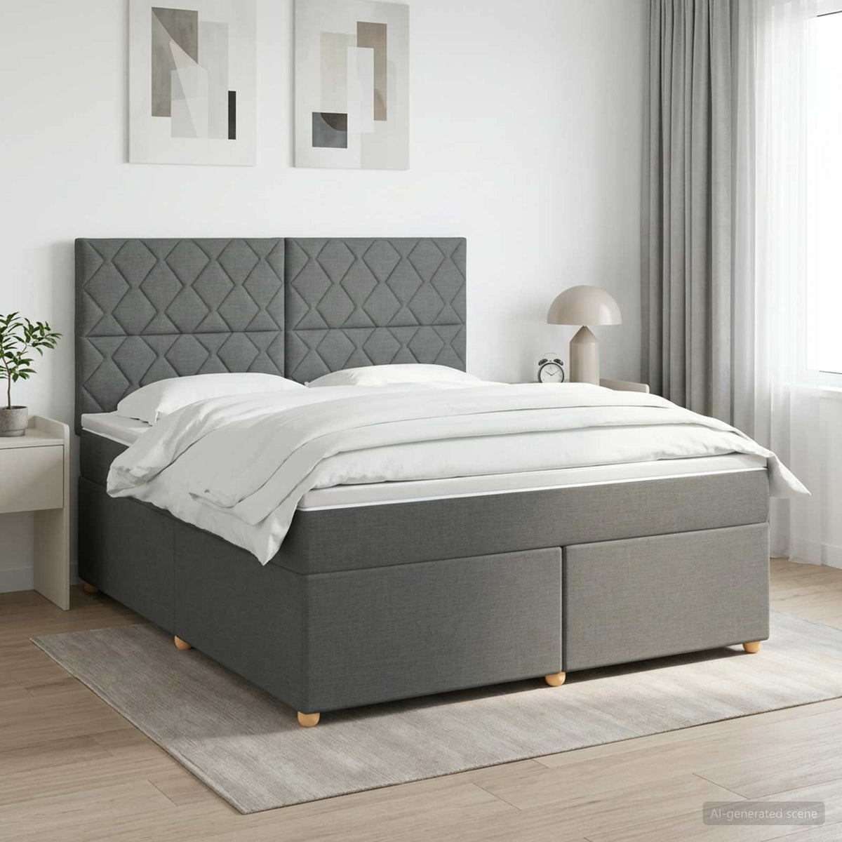 Boxmadras med topmadras Mørkegrå 180 x 200 cm Stof