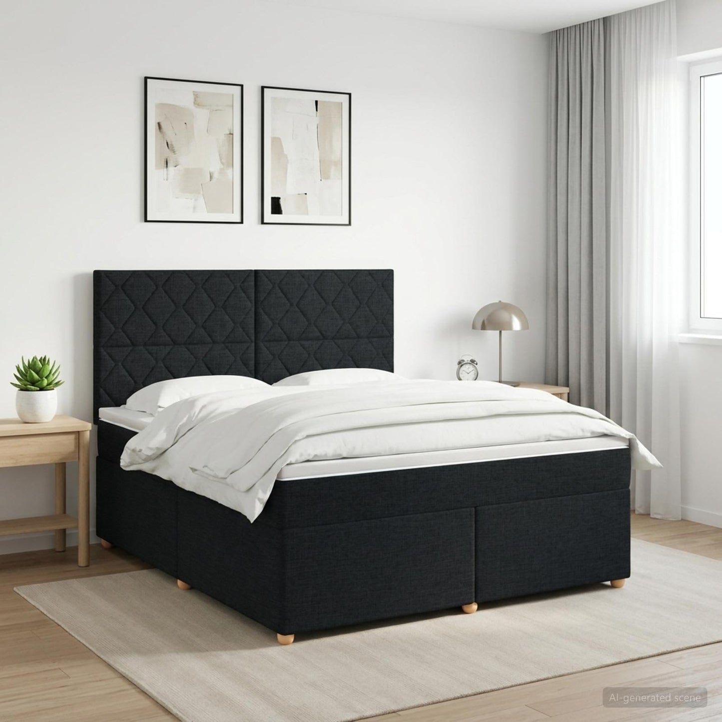 Boxmadras med topmadras med hovedgærde Sort 140 x 190 cm Stof