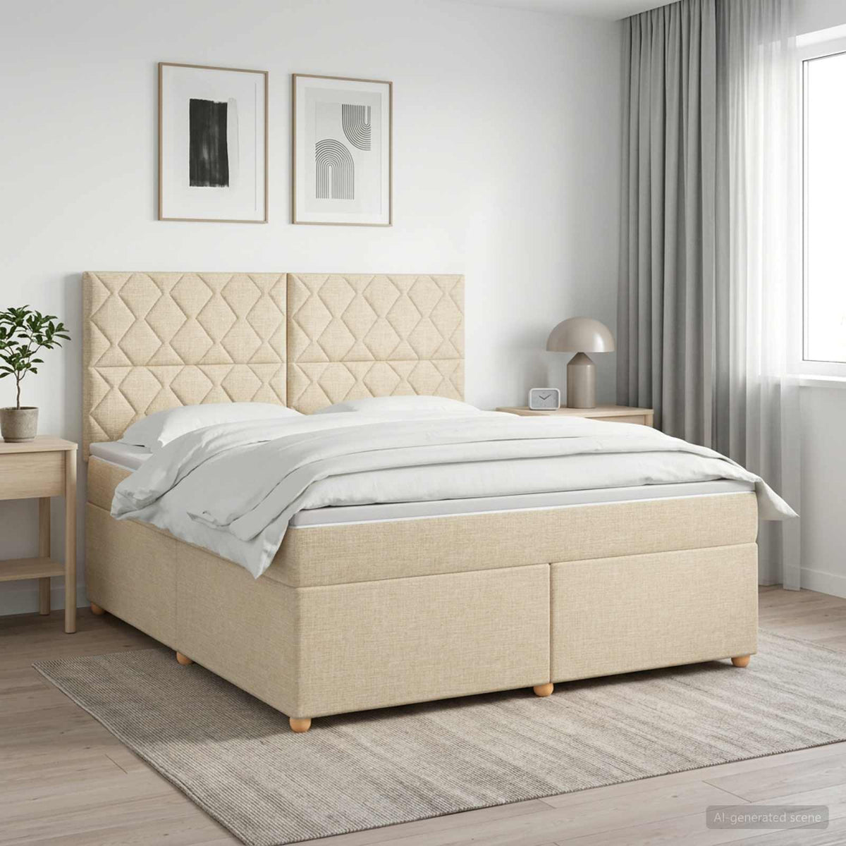 Boxmadras med topmadras Cremefarvet 180 x 200 cm Stof