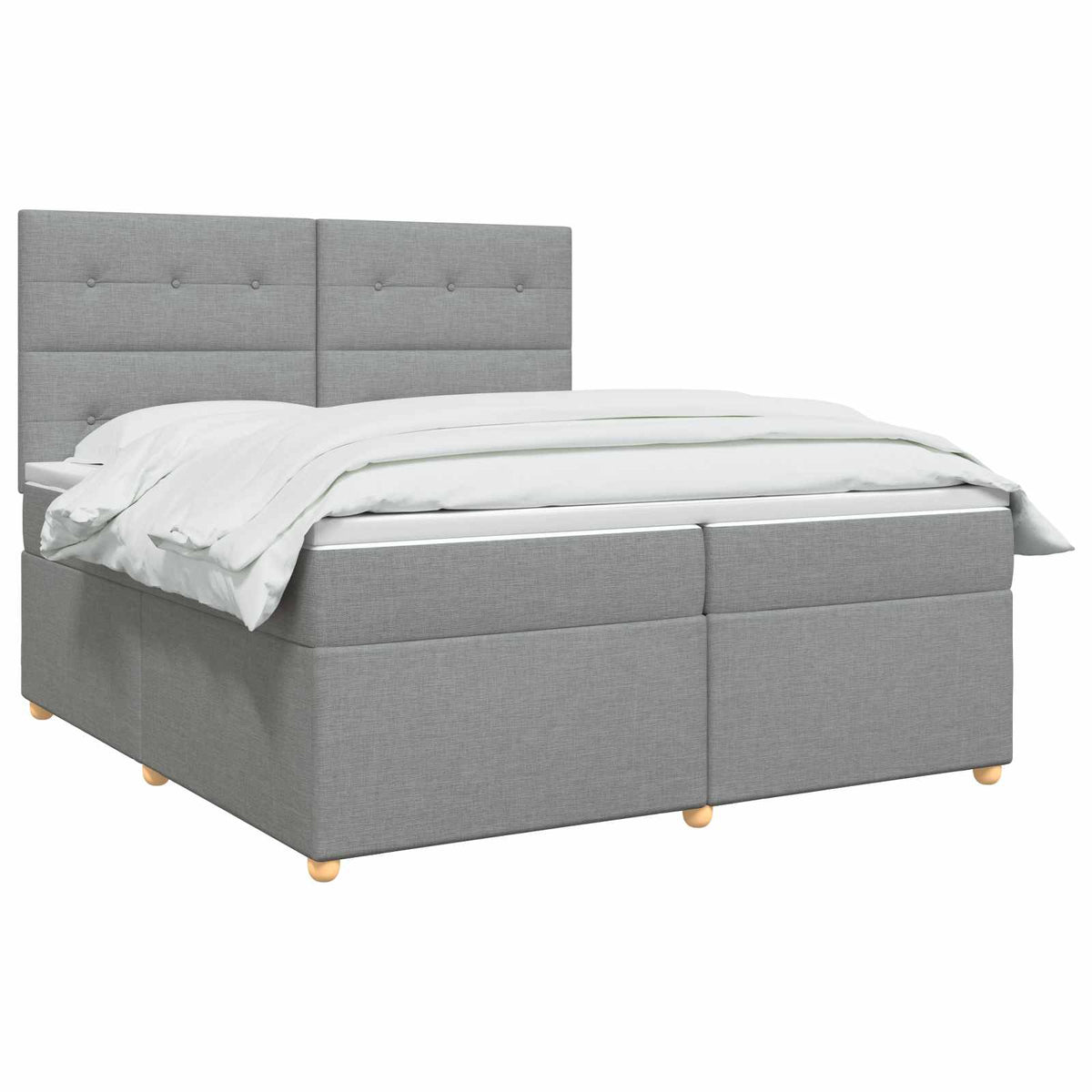 Boxmadras med topmadras Lysegrå 200 x 200 cm Stof