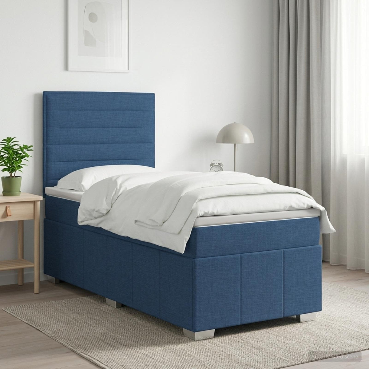 Boxmadras med topmadras med hovedgærde Blå 100 x 200 cm Stof