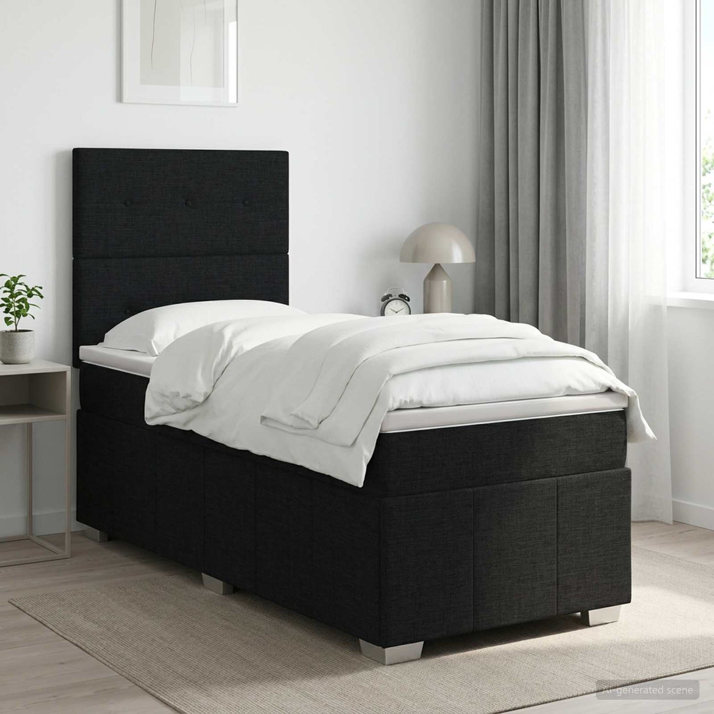 Boxmadras med topmadras med hovedgærde Sort 90 x 200 cm Stof