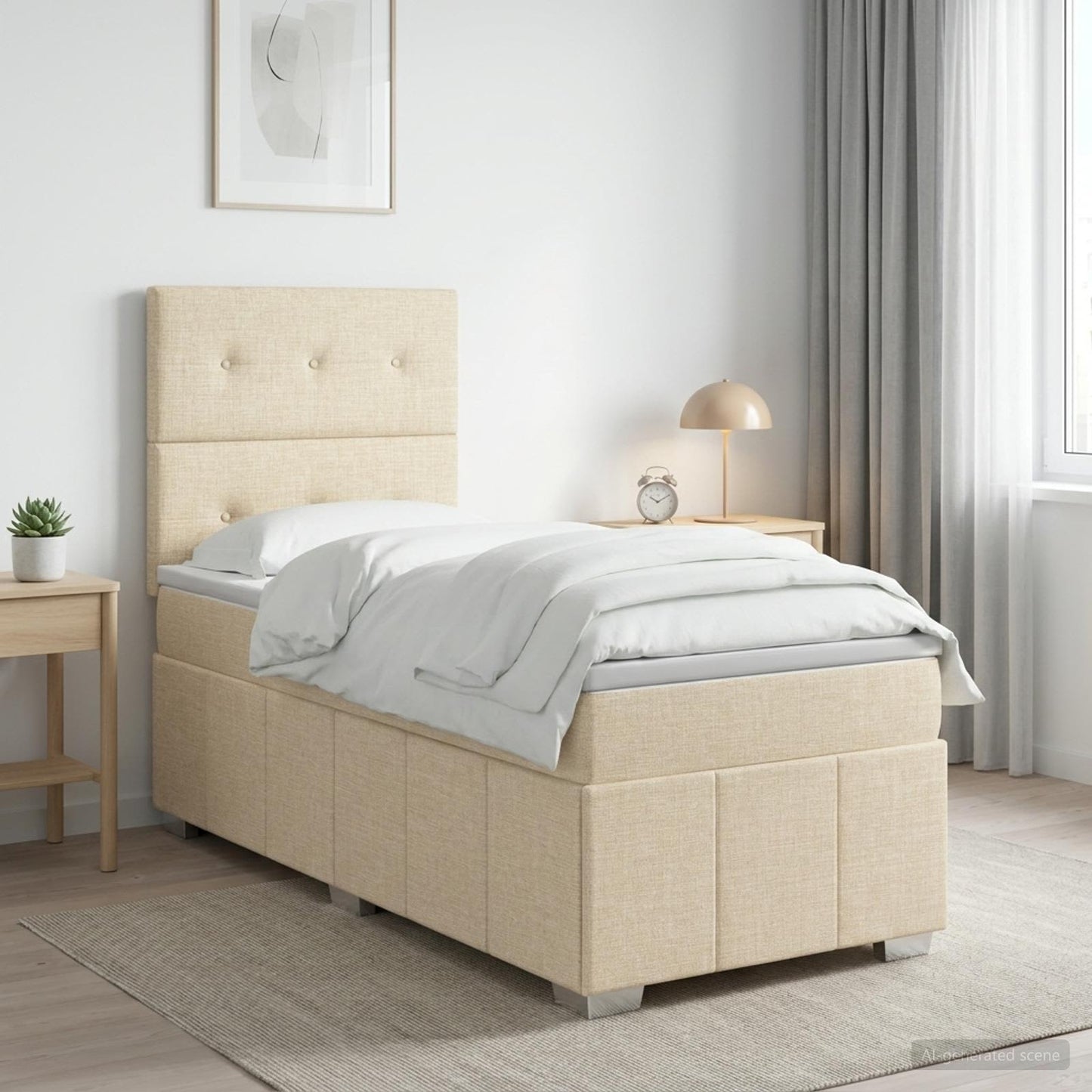 Boxmadras med topmadras Cremefarvet 90 x 200 cm Stof