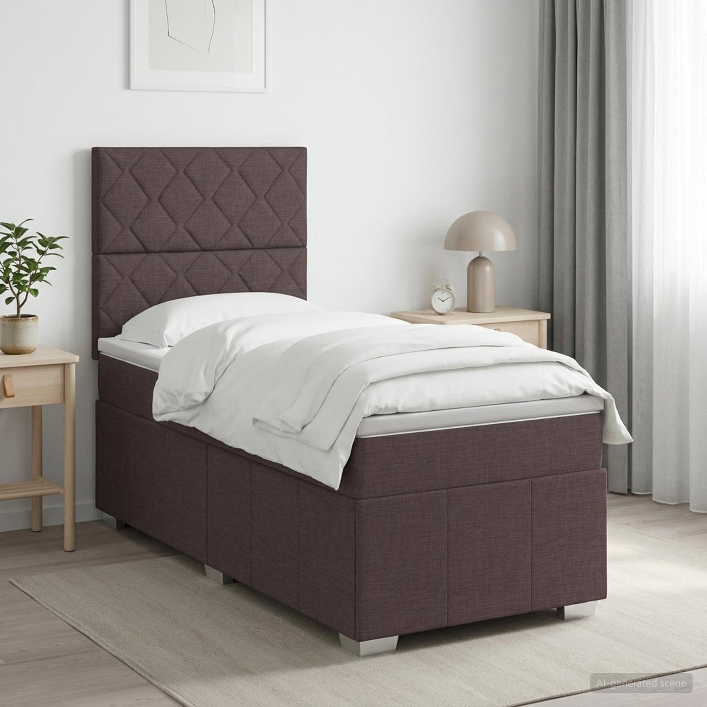 Boxmadras med topmadras Mørk Brun 90 x 200 cm Stof