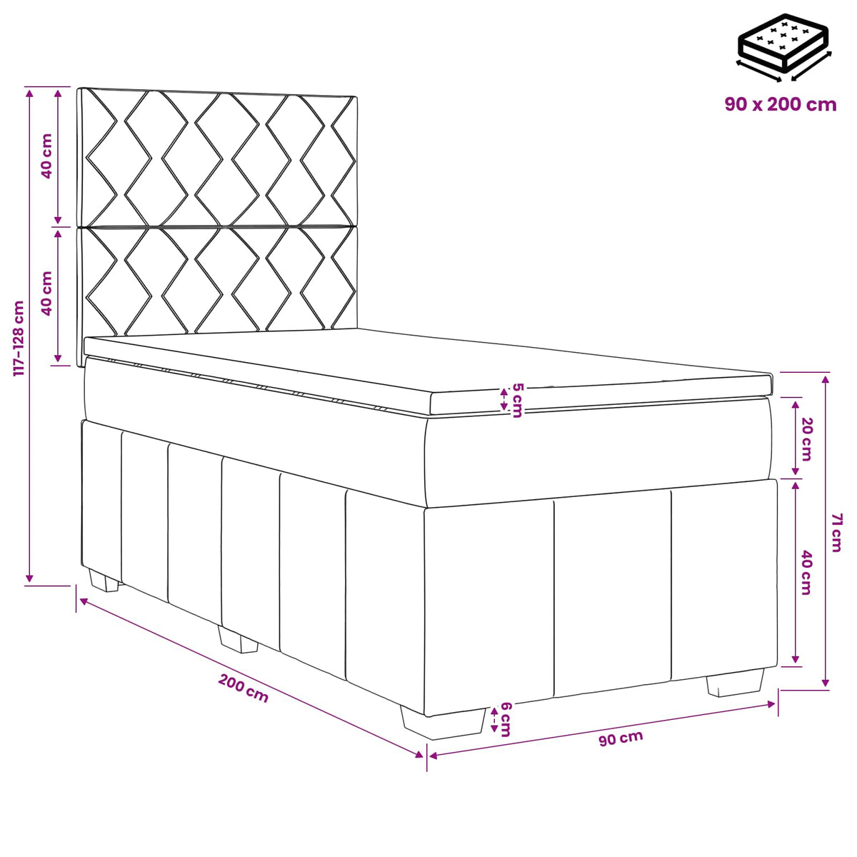Boxmadras med topmadras Cremefarvet 90 x 200 cm Stof