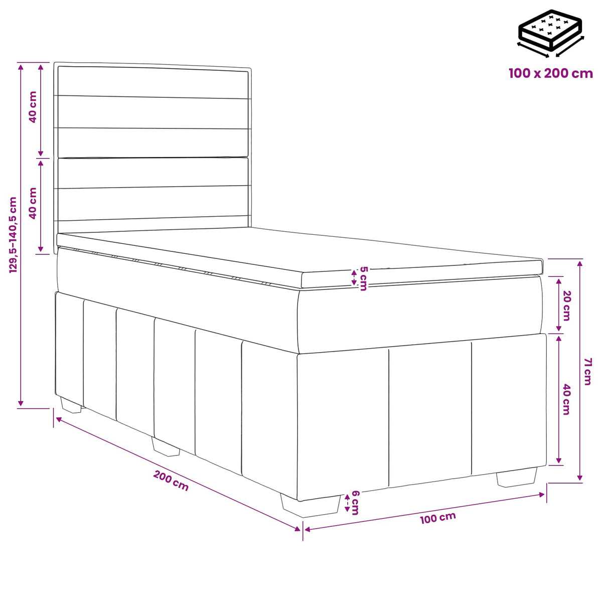 Boxmadras med topmadras med hovedgærde Blå 100 x 200 cm Stof