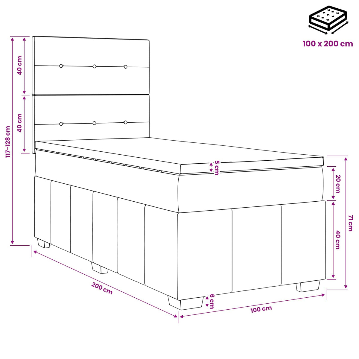 Boxmadras med topmadras Mørk Brun 100 x 200 cm Stof