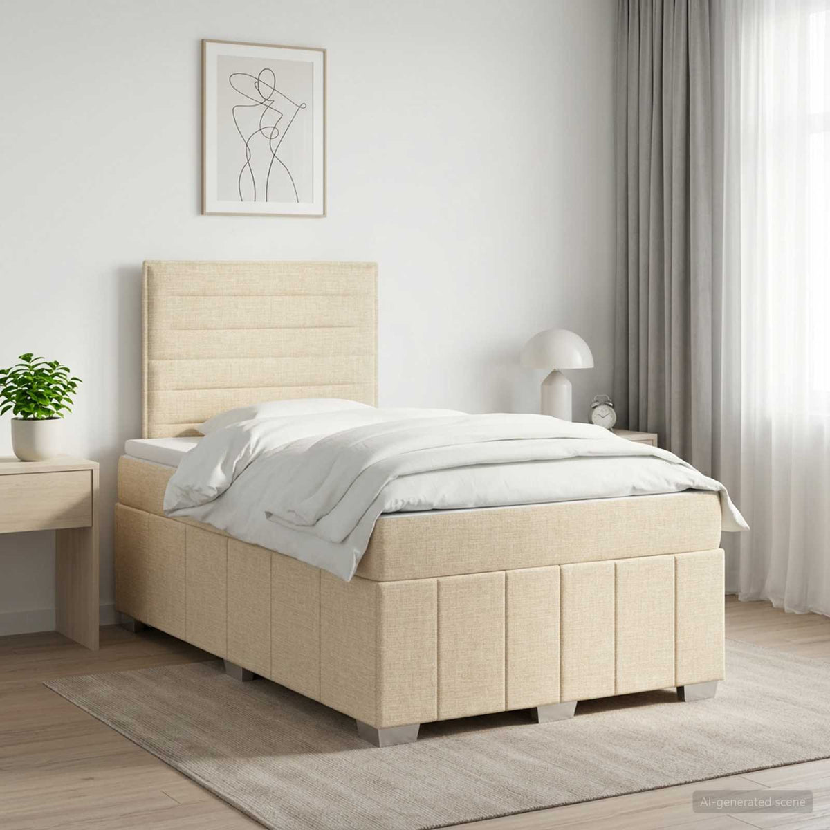Boxmadras med topmadras Cremefarvet 120 x 200 cm Stof
