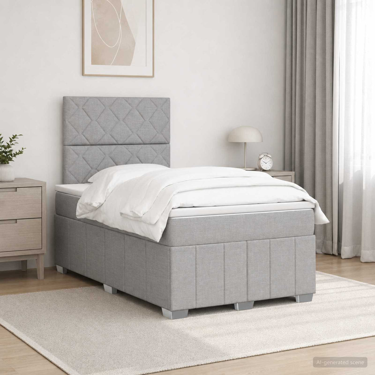 Boxmadras med topmadras Lysegrå 120 x 190 cm Stof