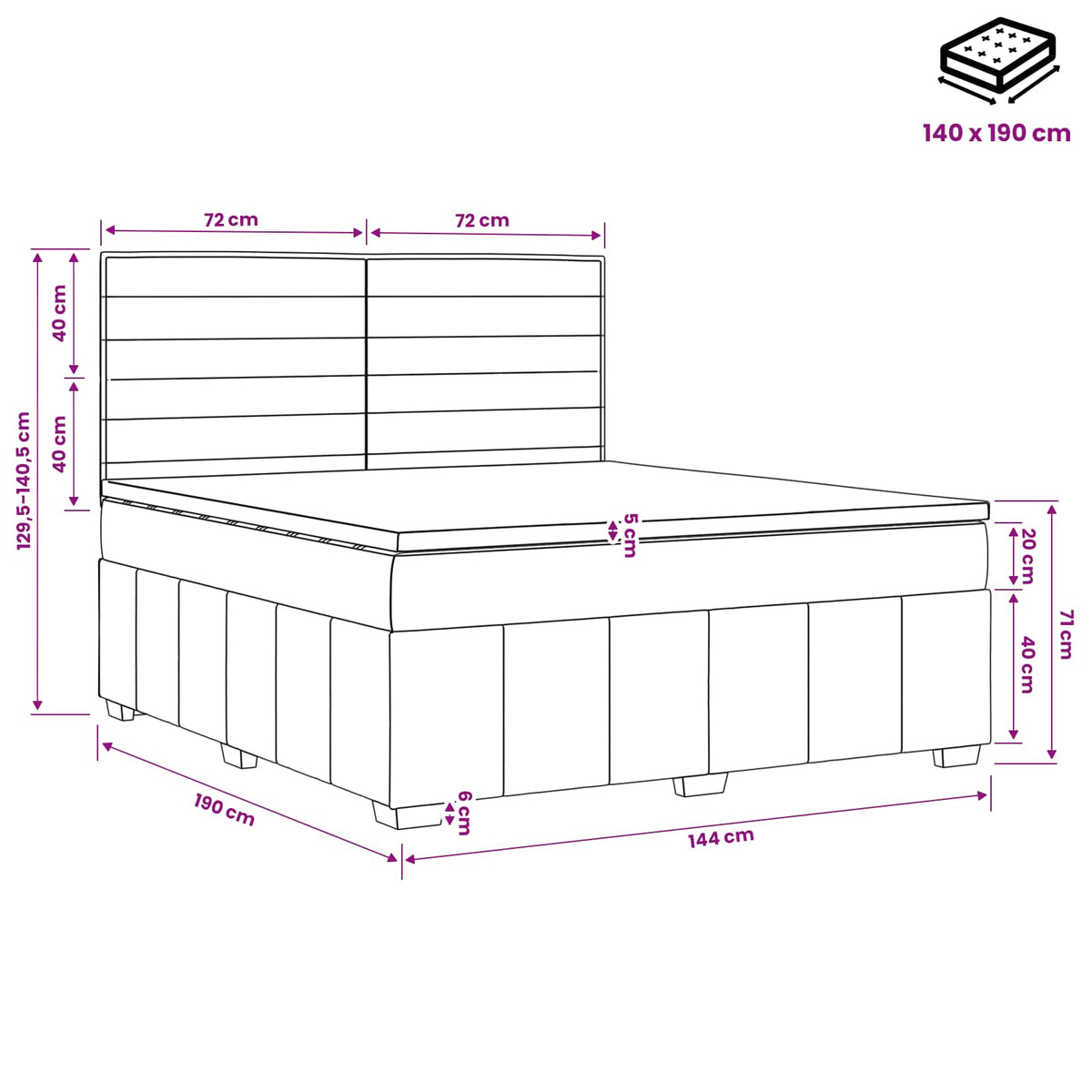 Boxmadras med topmadras Cremefarvet 140 x 190 cm Stof