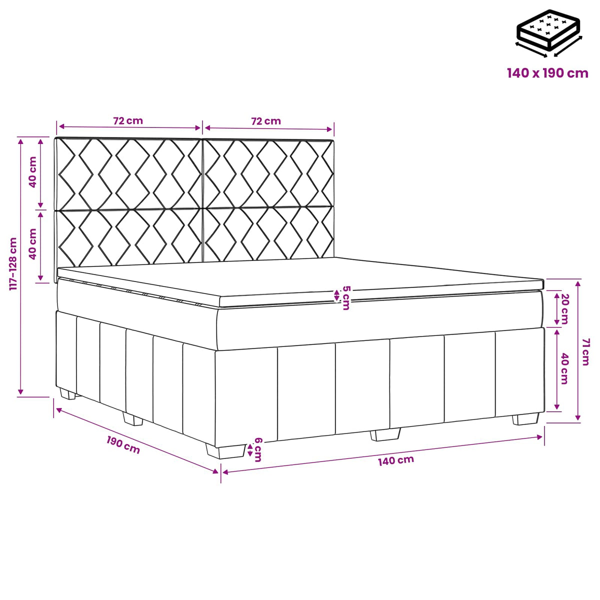 Boxmadras med topmadras Gråbrun 140 x 190 cm Stof