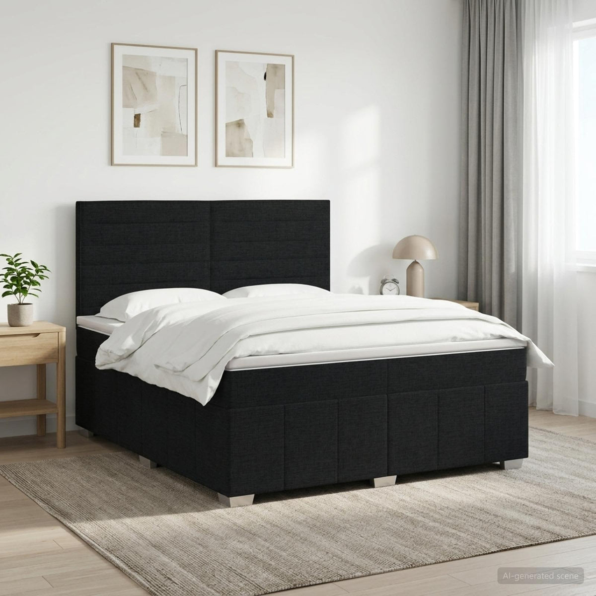 Boxmadras med topmadras med hovedgærde Sort 140 x 190 cm Stof