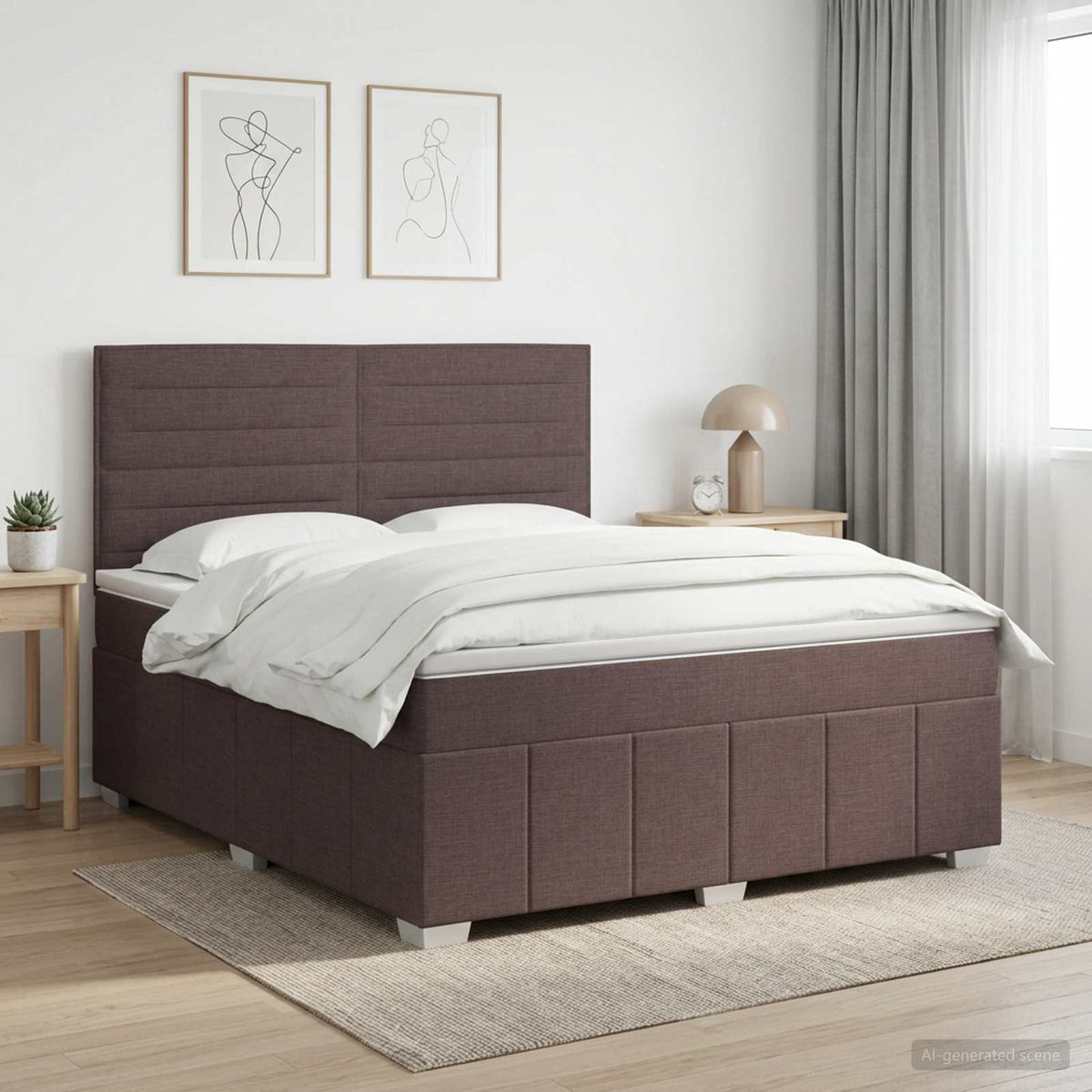 Boxmadras med topmadras Mørk Brun 160 x 200 cm Stof